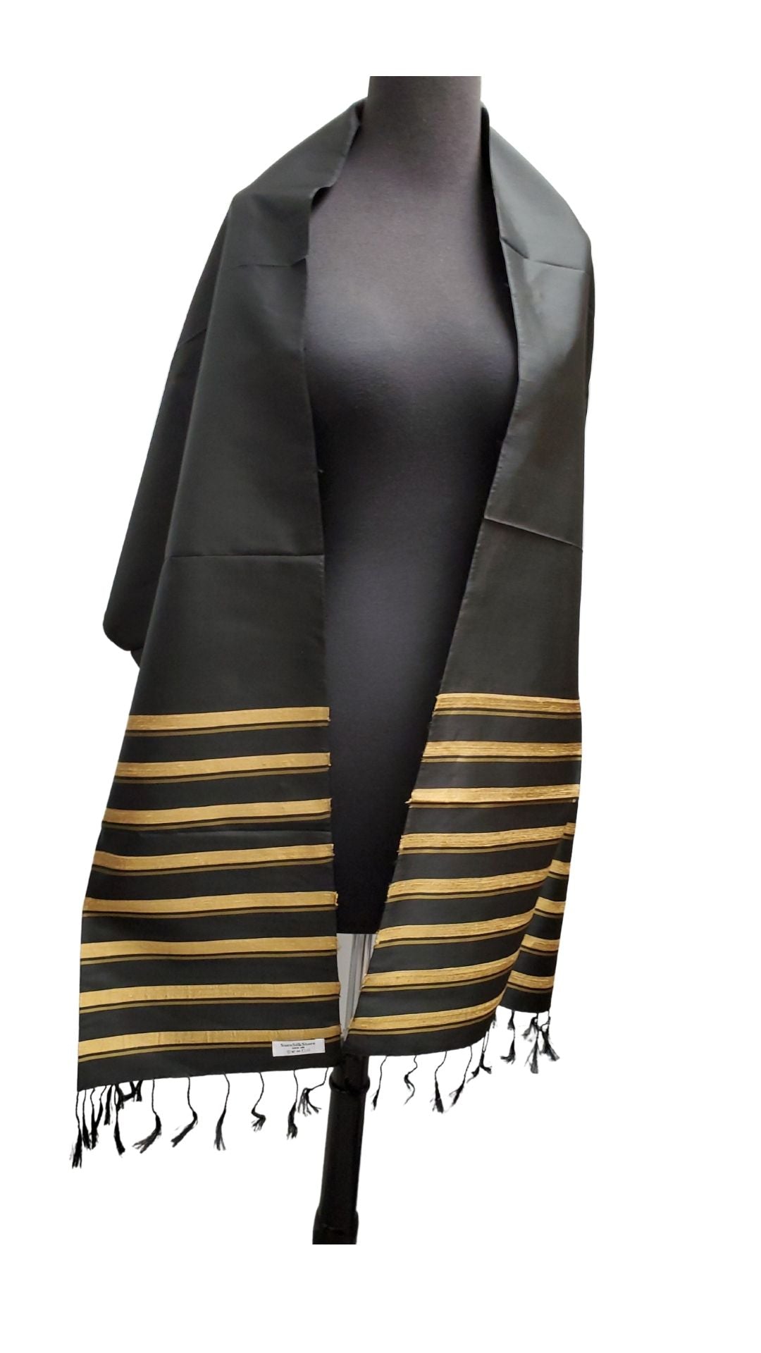 Black and Gold Stripes Hand Woven Thai Silk Scarf Brand New