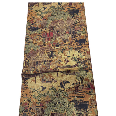 Brown Gold Thai Village Screen Real Silk Table Runner 72 inches (180cm) long and 13 inches (33 cm) wide Brand New