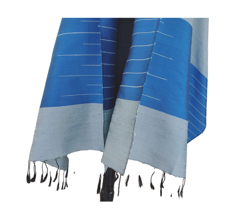 Two Tones Blue 100%  Hand Woven Thai Silk Scarf Shawl, Brand New